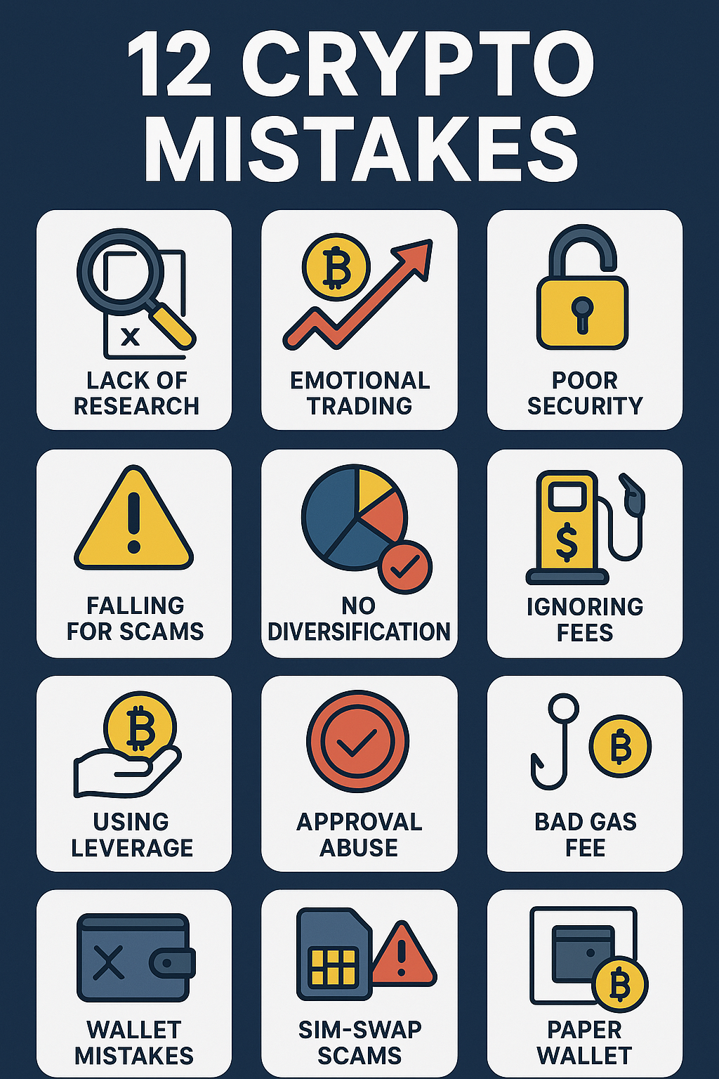 a crypto inforgraph showing 12 crypto mistakes