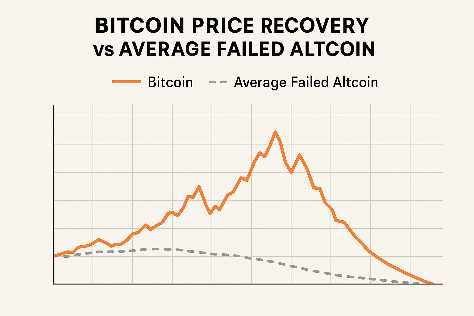 bitcoin price recovery vs average failed altcoin chart. crypto