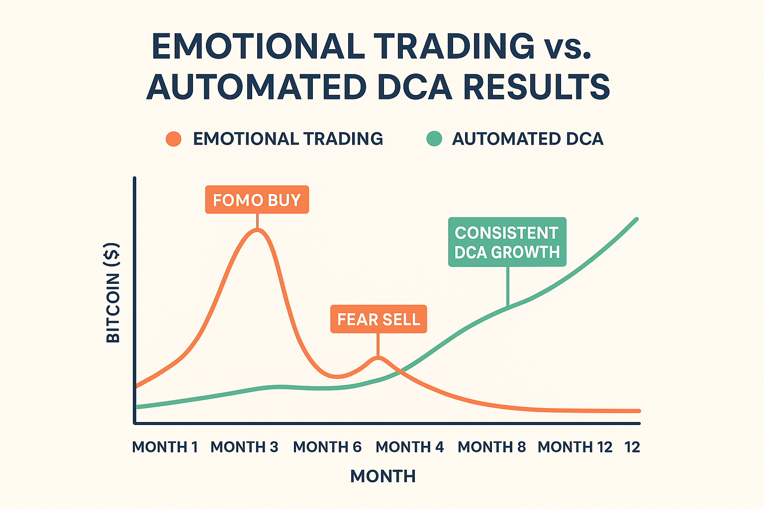 a crypto chart showing emotional trading vs automated results