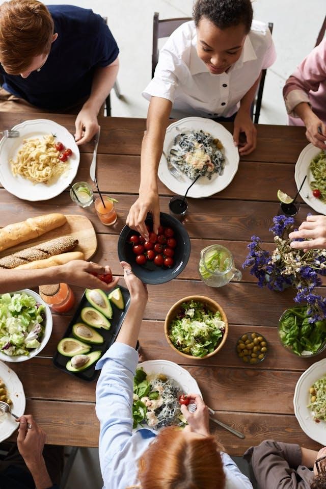 Texas Thanksgiving Fitness. A picture of young men and women having a veggie meal