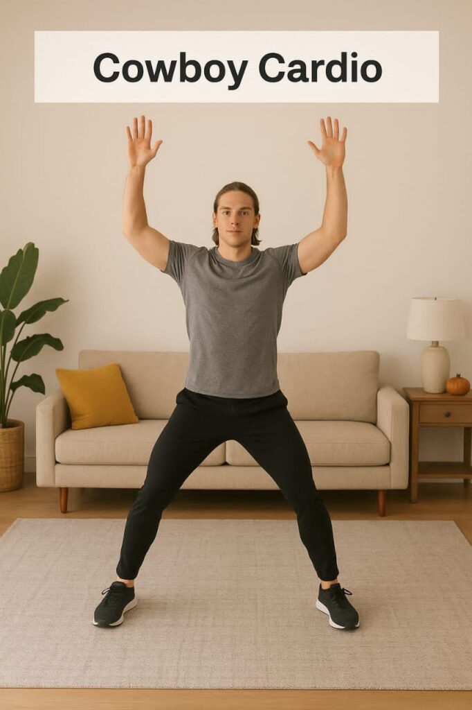Texas Thanksgiving Fitness: 5 Simple Moves You'll Love. A picture of a young man carrying out the cowboy cardio exercise.