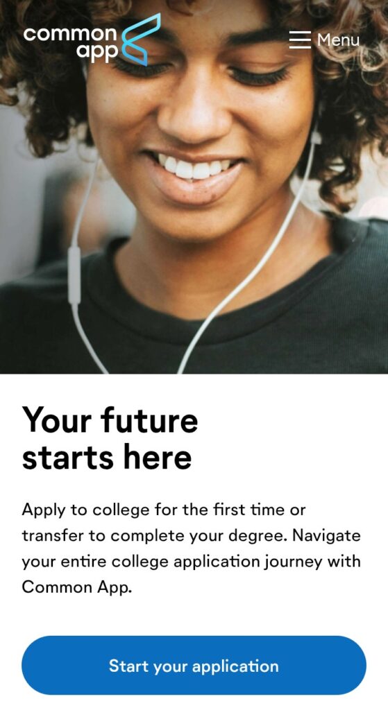 A screenshot of Common app