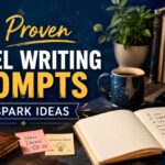 A visually appealing graphic featuring 20 unique novel writing prompts at igniting creativity for aspiring novelists.